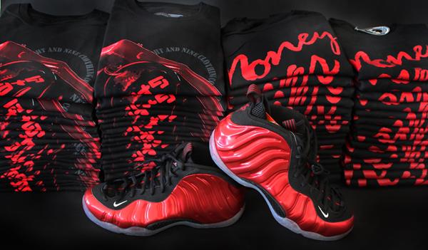 Foamposite store crimson shirt